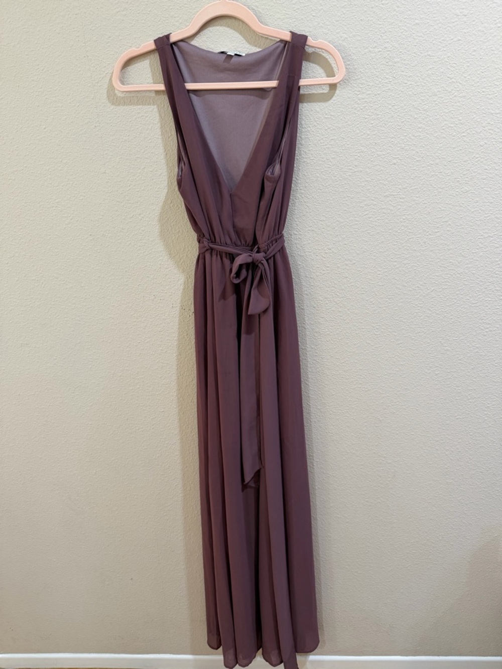 Baltic Born Dusty Mauve V-Neck Chiffon Maxi Dress with Waist Tie